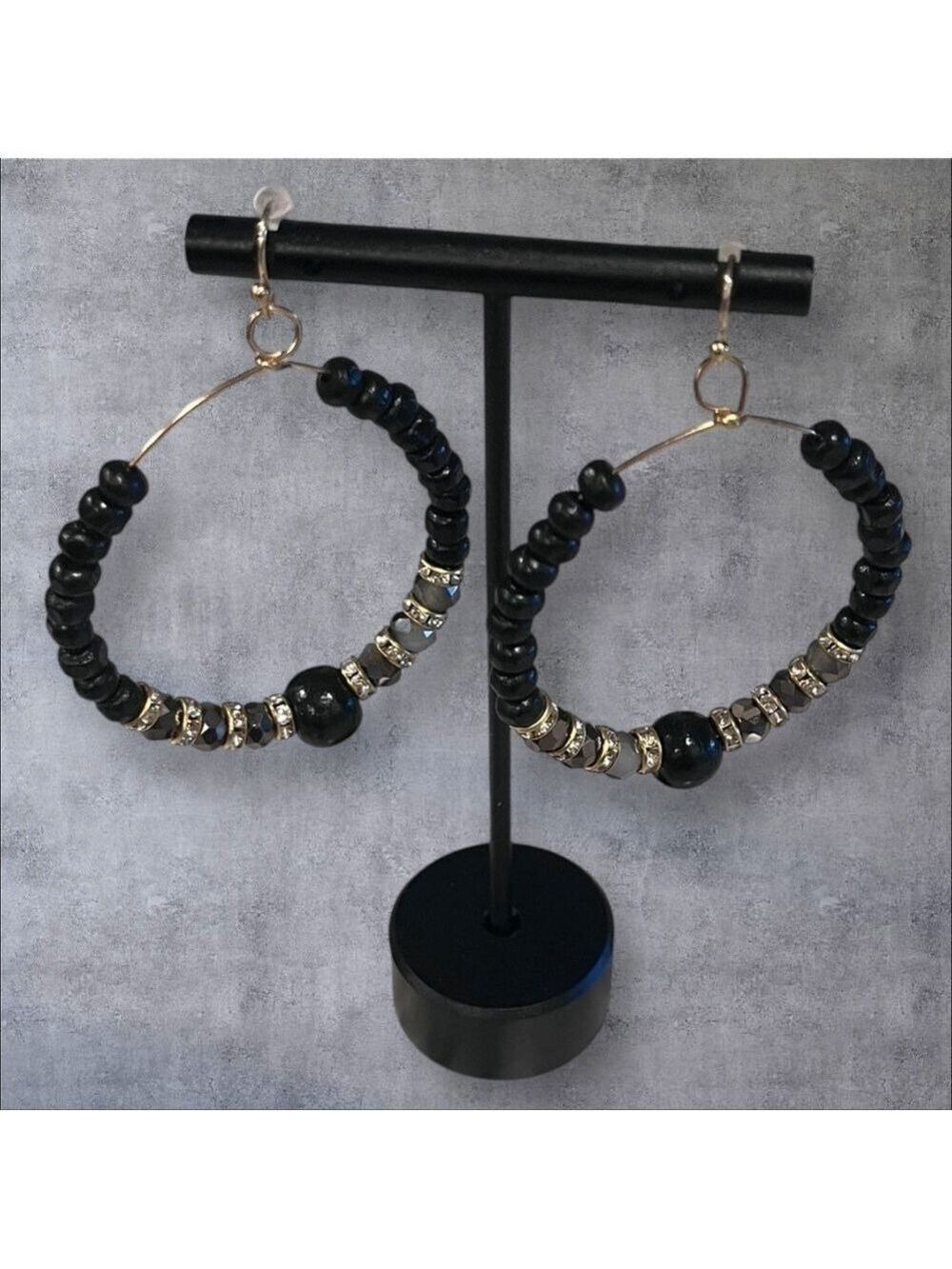 Elegant Black and Gold Hoop Earrings 1.75” NWT